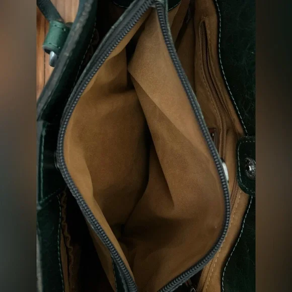 Rich Patricia Nash Dark Green Leather Primrose Suede Bag Handbag Crossbody Purse - Picture 6 of 8